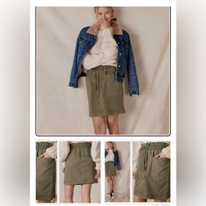 Anthropologie LINEN Blend Moss Green Utility Mini Skirt